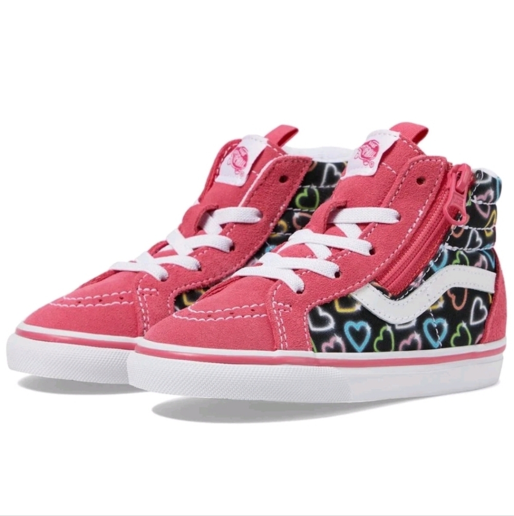 VANS SK8 HI REISSUE TODDLER SIDE ZIP SNEAKER NEON HEARTS MULTI SIZE 5.5 NWOT